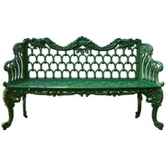 Retro Cast Iron Green Garden Bench