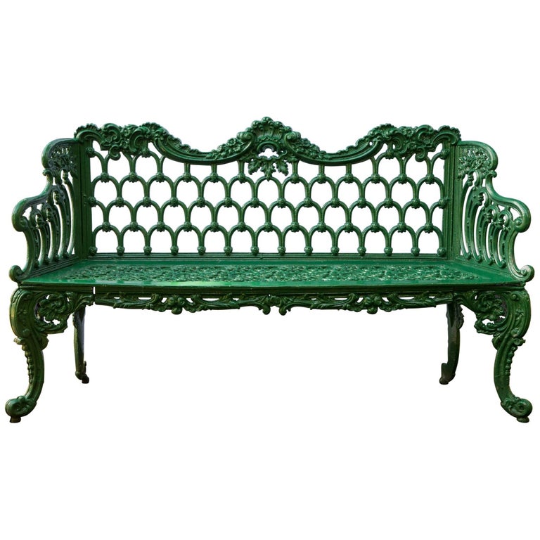 Cast Iron Green Garden Bench at 1stDibs