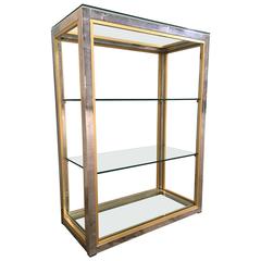 Italian 1970s Romeo Rega Brass and Chrome Étagère with Glass Shelves