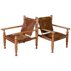 Mid-Century Rare Pair of Easy Lounge Chairs in Style of Charlotte Perriand