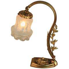 1930s Bronze Table Lamp with Etched Glass Lampshade 1930s Bronze Table Lamp with Etched Glass Lampshade