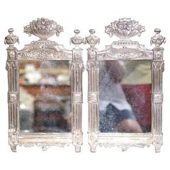 Small Pair of 19th Century French Louis XVI Copper Silvered Repousse Mirrors