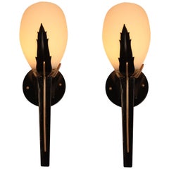 Pair of French Iron and Bronze Wall Sconces
