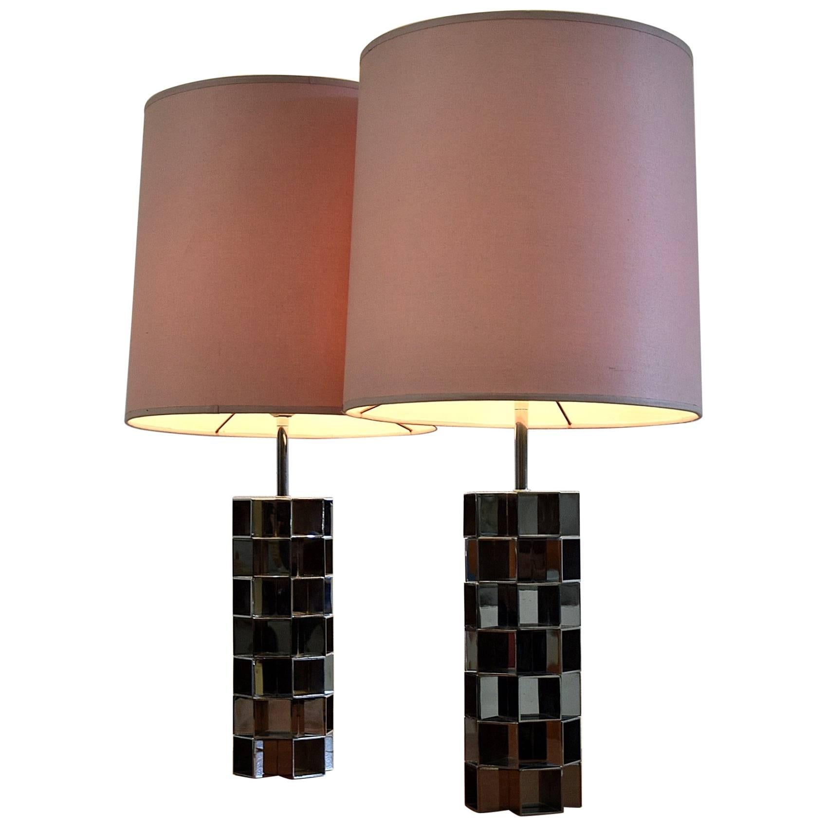Stylish Hollywood Regency  Pair of Chrome Table Lamps