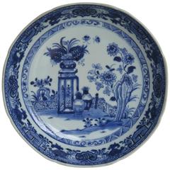 18th Century, Chinese Blue and White, Deep Plate or Dish, Richly Painted