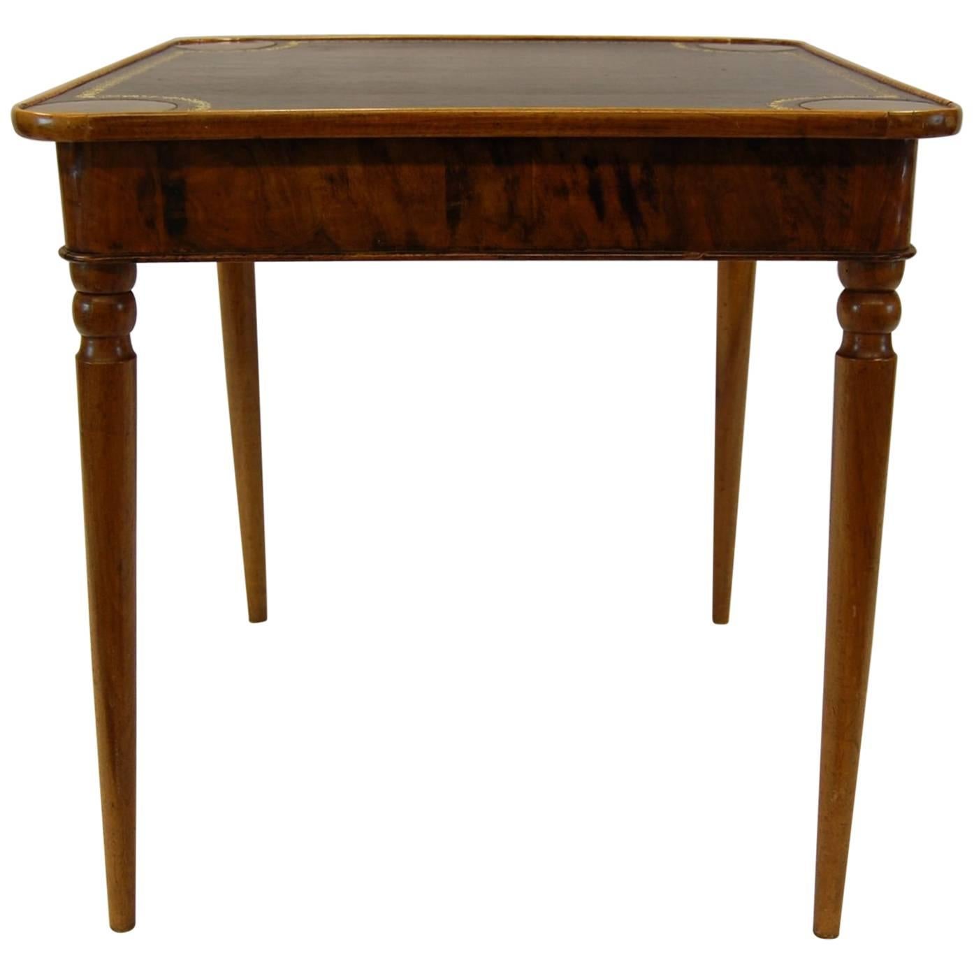Antique Walnut French Card Table with Leather Top, circa 1830