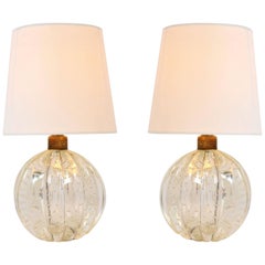 Pair of 1950s Clear Murano Ball Lamps