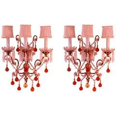 Pair of Italian Sconces with Amber and Clear Glass Beads, circa 1920 6