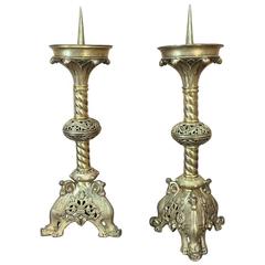 Pair of 19th Century Bronze Gothic Candlesticks