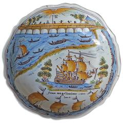 Jatte in Faience of Nevers ‘France’ with Nevers
s Bridge, Dated 1800