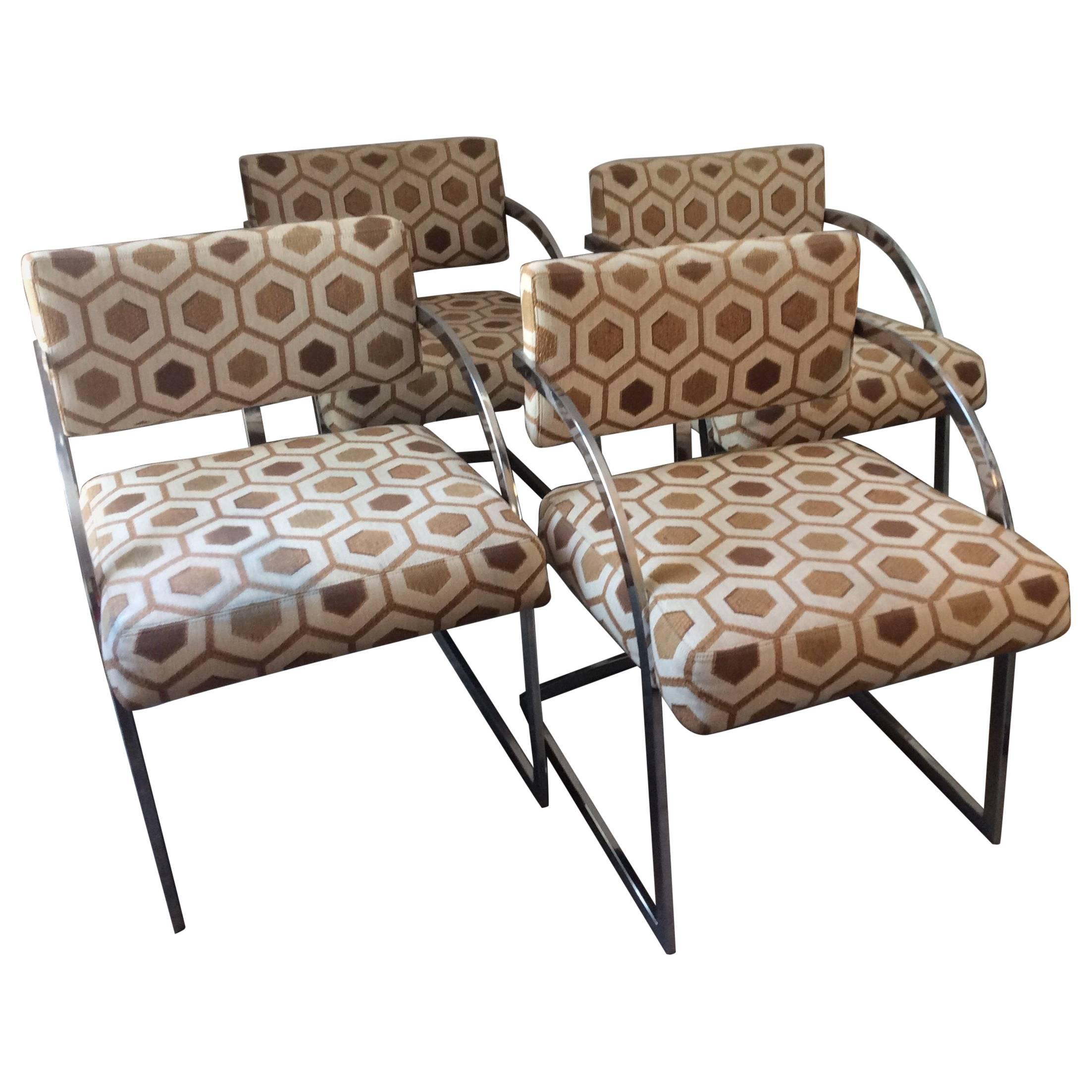 Four Mid-Century Modern Thayer Coggin Milo Baughman Chrome Dining Chairs