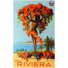 Original Vintage Paris Lyon Mediterranee Railway Travel Poster - French Riviera