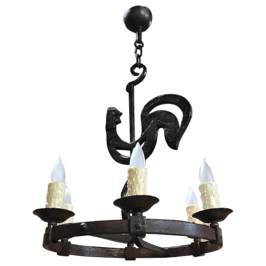 Antique Country French Wrought Iron Chandelier