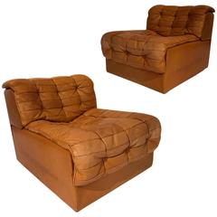 Pair of Cognac Patchwork Butter Soft Leather De Sede Lounge Chairs