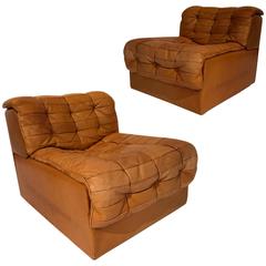 Vintage Pair of Cognac Patchwork Butter Soft Leather De Sede Lounge Chairs