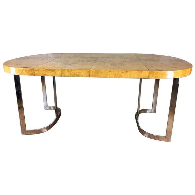 Milo Baughman Burl Wood and Chrome Dining Table at 1stDibs burl