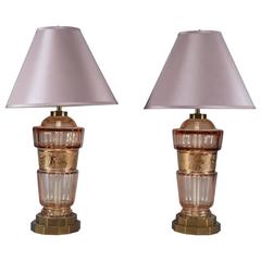Pair of Large Art Deco Glass Lamps by Moser