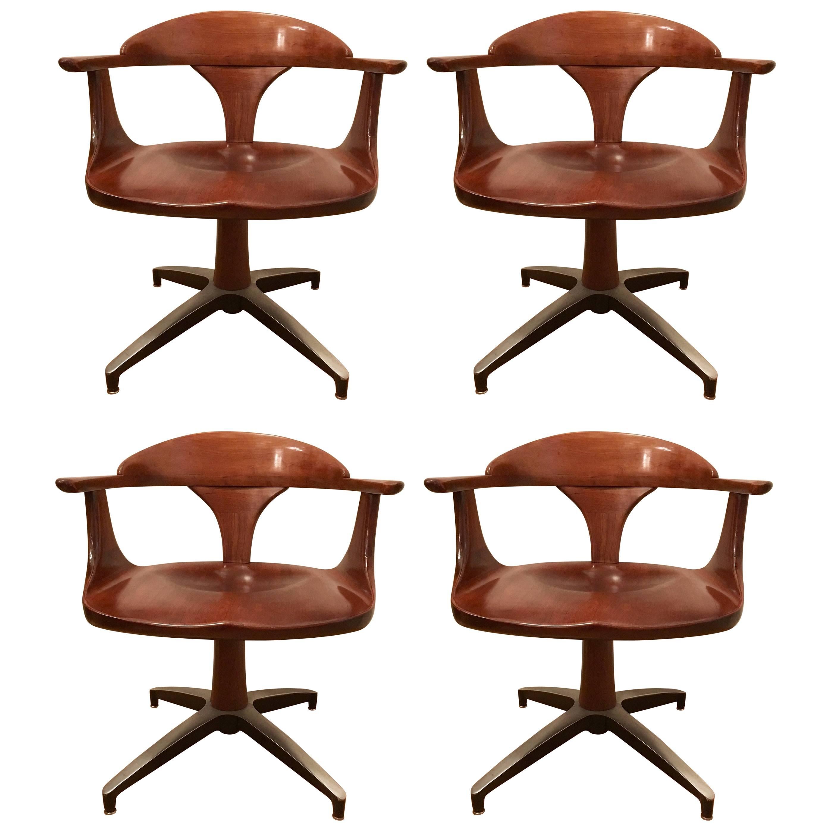 Four Heywood Wakefield Cliff House 1960s Hardwood Chairs