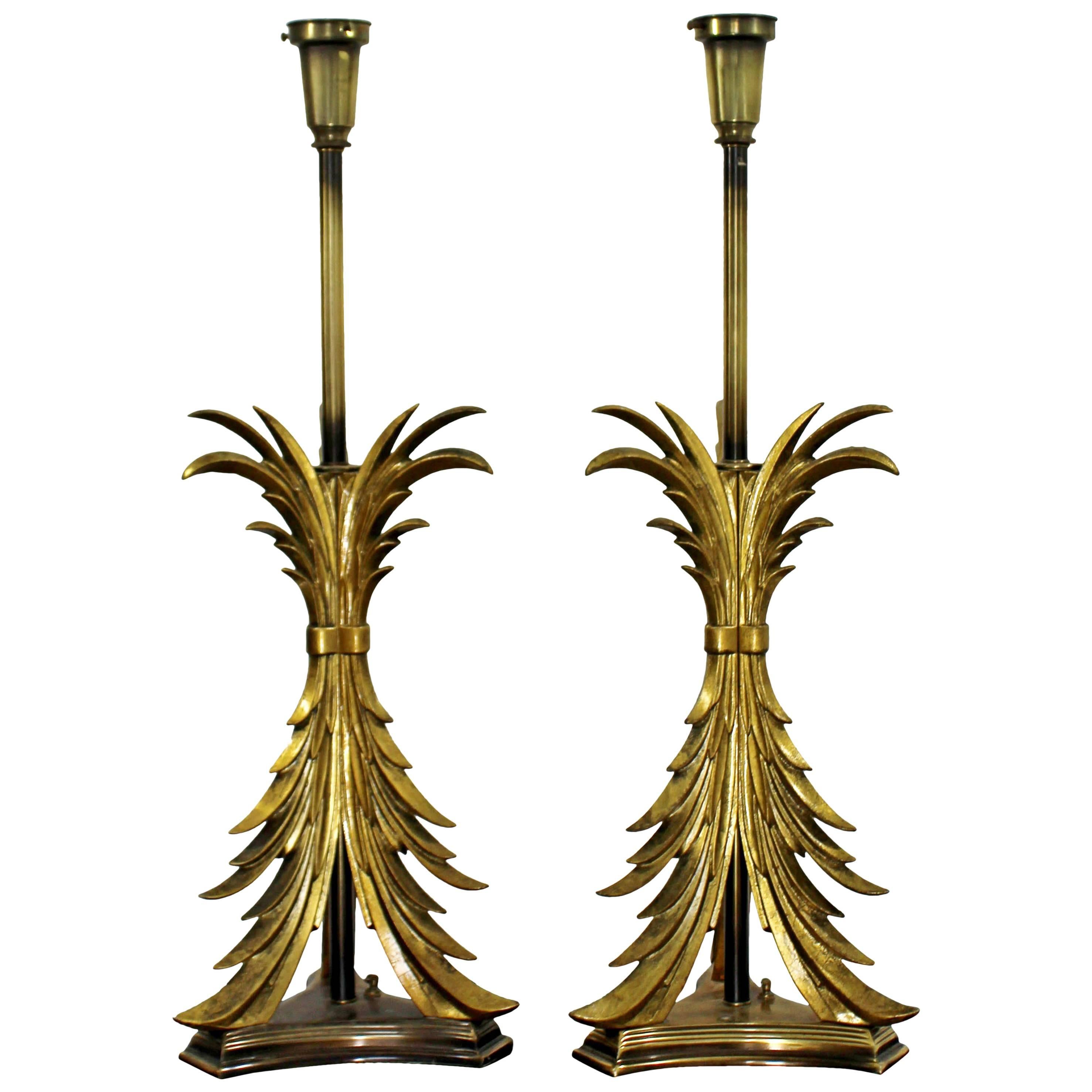 Hollywood Regency Pair of Solid Brass Ornate Chapman Table Lamps, 1980s