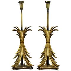 Hollywood Regency Pair of Solid Brass Ornate Chapman Table Lamps, 1980s