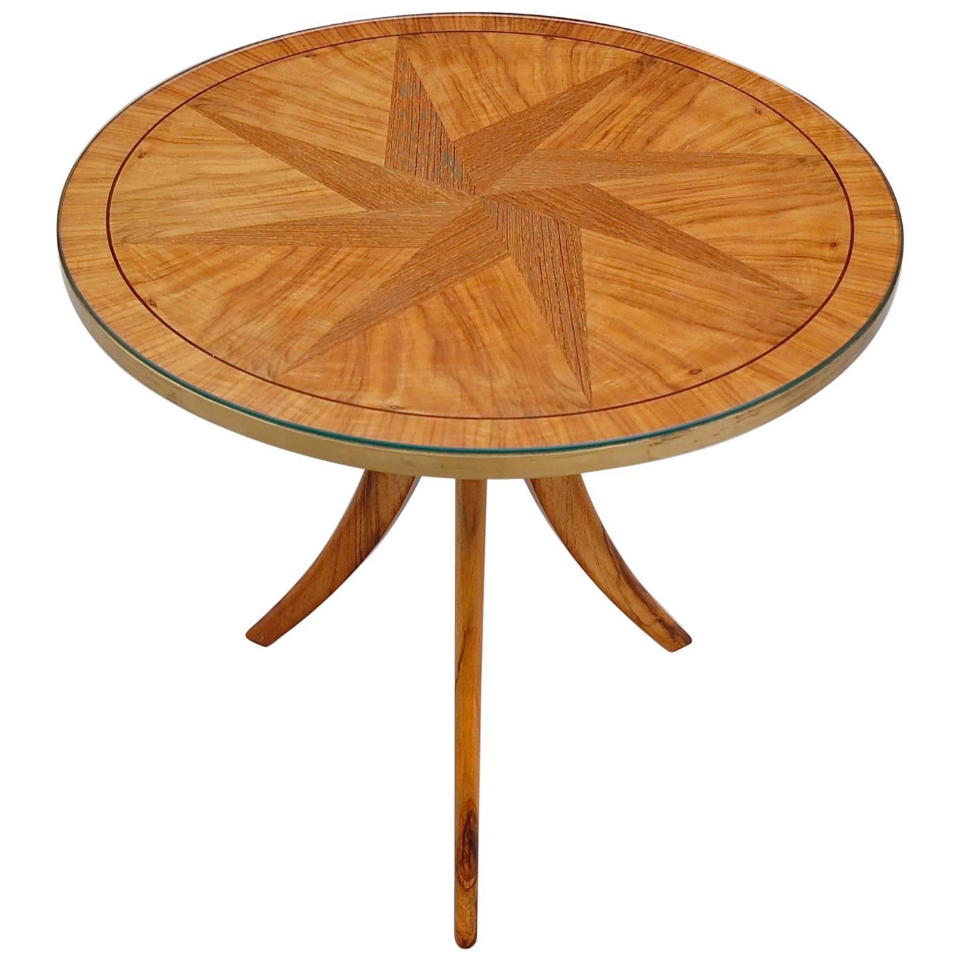 Tripod Side Table with Star Inlay in the Style of Josef Frank, Mid-20th Century