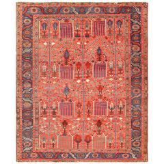 Rusty Red Background Antique Heriz Persian Rug 11