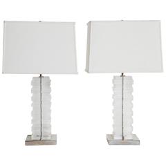 Pair of Acrylic and Chrome Table Lamps