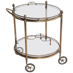 Round Brass and Glass Bar Cart or Side Table