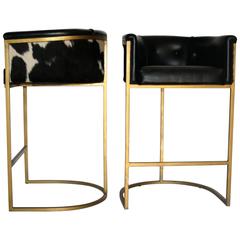 Pair of Modern Arteriors Calvin Leather and Hide Barstools