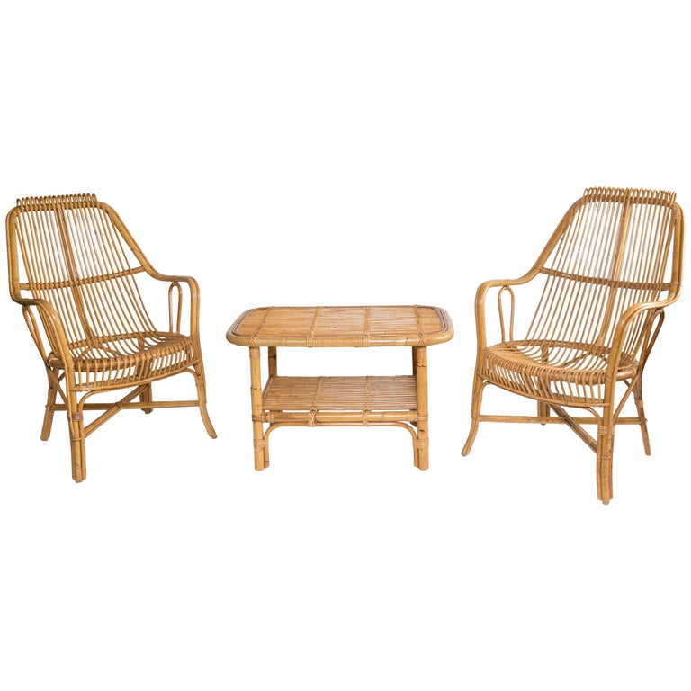 ThreePiece Bamboo Chairs and Table For Sale at 1stdibs