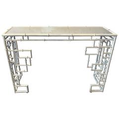 Hollywood Regency White Enamelled Bamboo Motif Console Table