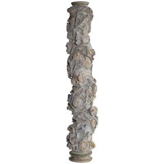 Antique Hand-Carved Half Column Architectural Element