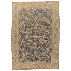 Alfombra antigua Tabriz, alfombra persa hecha a mano en oro floral, azul y topo