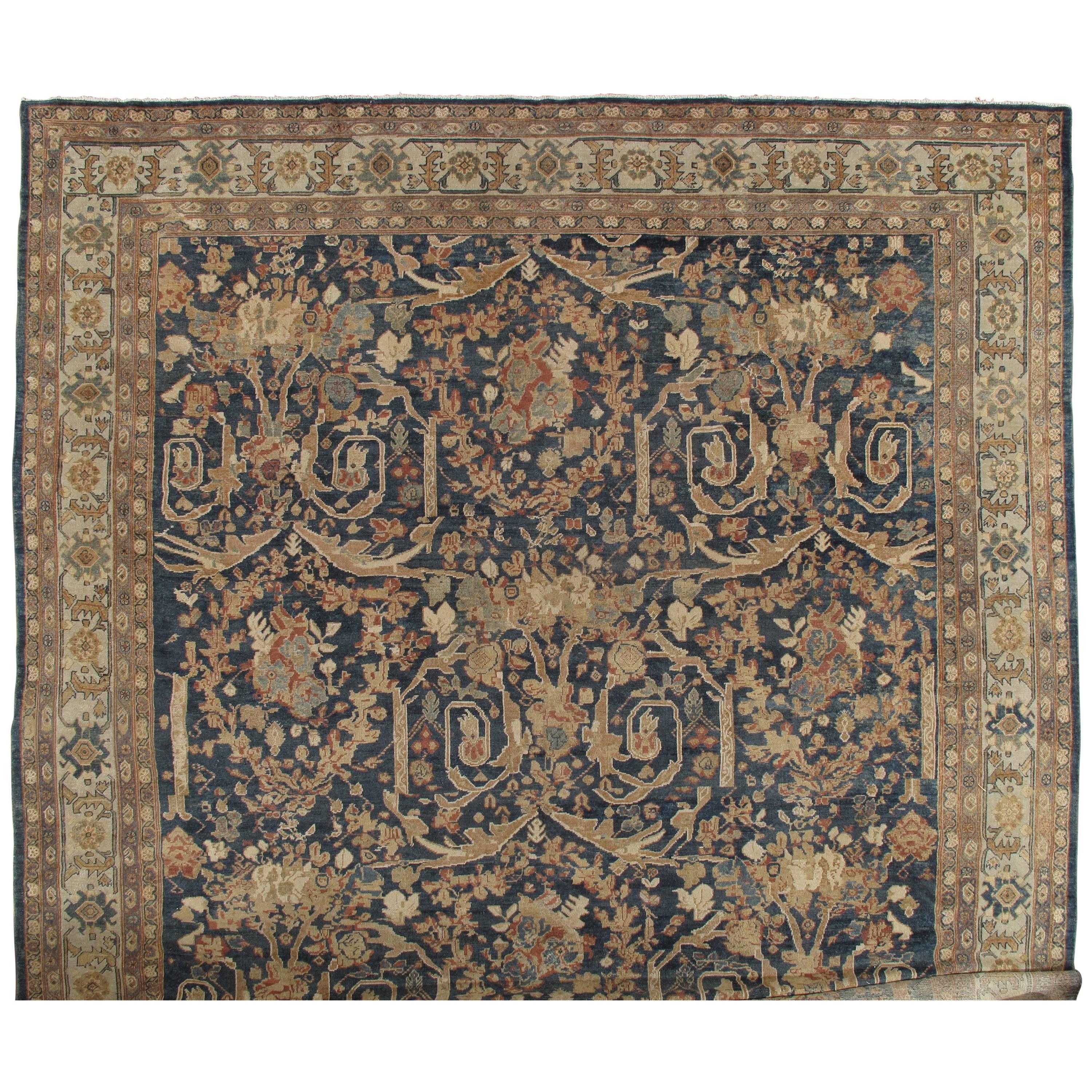 Antique Sultanabad Carpet, Persian Handmade Wool Rug, Soft Navy, Light Blue Ivor