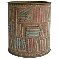 Wastebasket in Style of Piero Fornasetti, Lucari 1950s in Library Fabric
