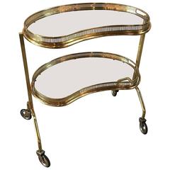Diminutive Polished Brass and Glass Beverage and Dessert Cart