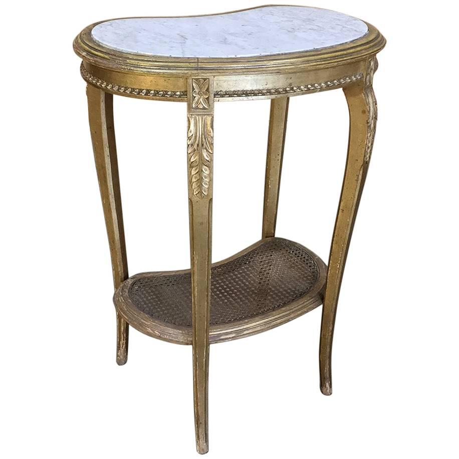 19th Century French Louis XVI Kidney Shaped Marble-Top End Table