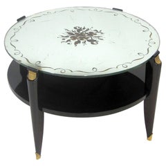 French Art Deco Coffee Table in Exotic Wood with Églomisé Mirror Top