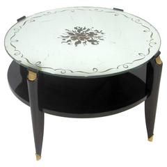 French Art Deco Coffee Table in Exotic Wood with Églomisé Mirror Top 3