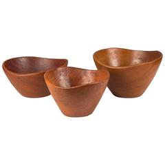 Set of Danish Modern Hand-Turned Walnut Bowls