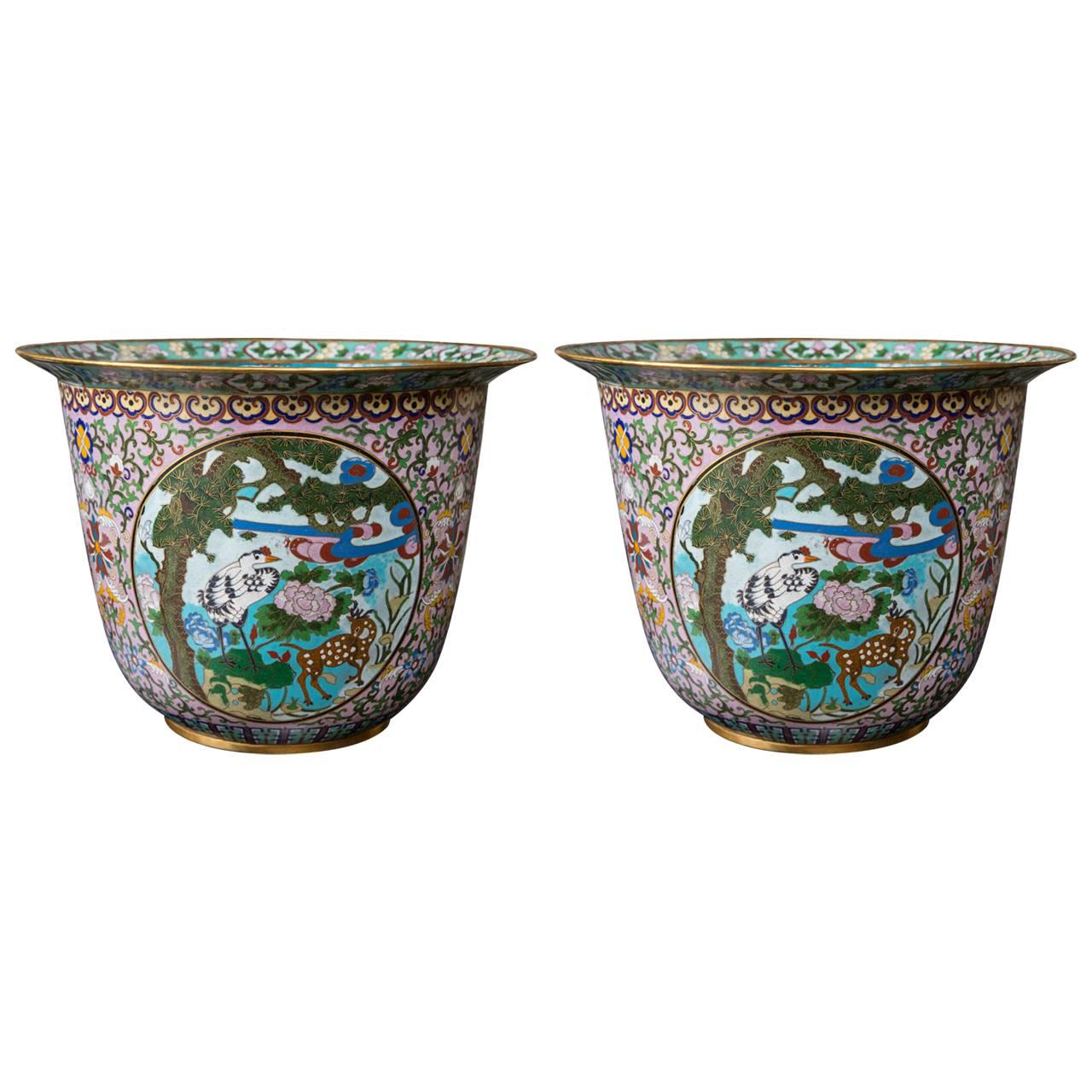 Pair of Chinese Cloisonné Planters