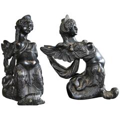 Pair of Italian Renaissance Bronze Female Figures 7