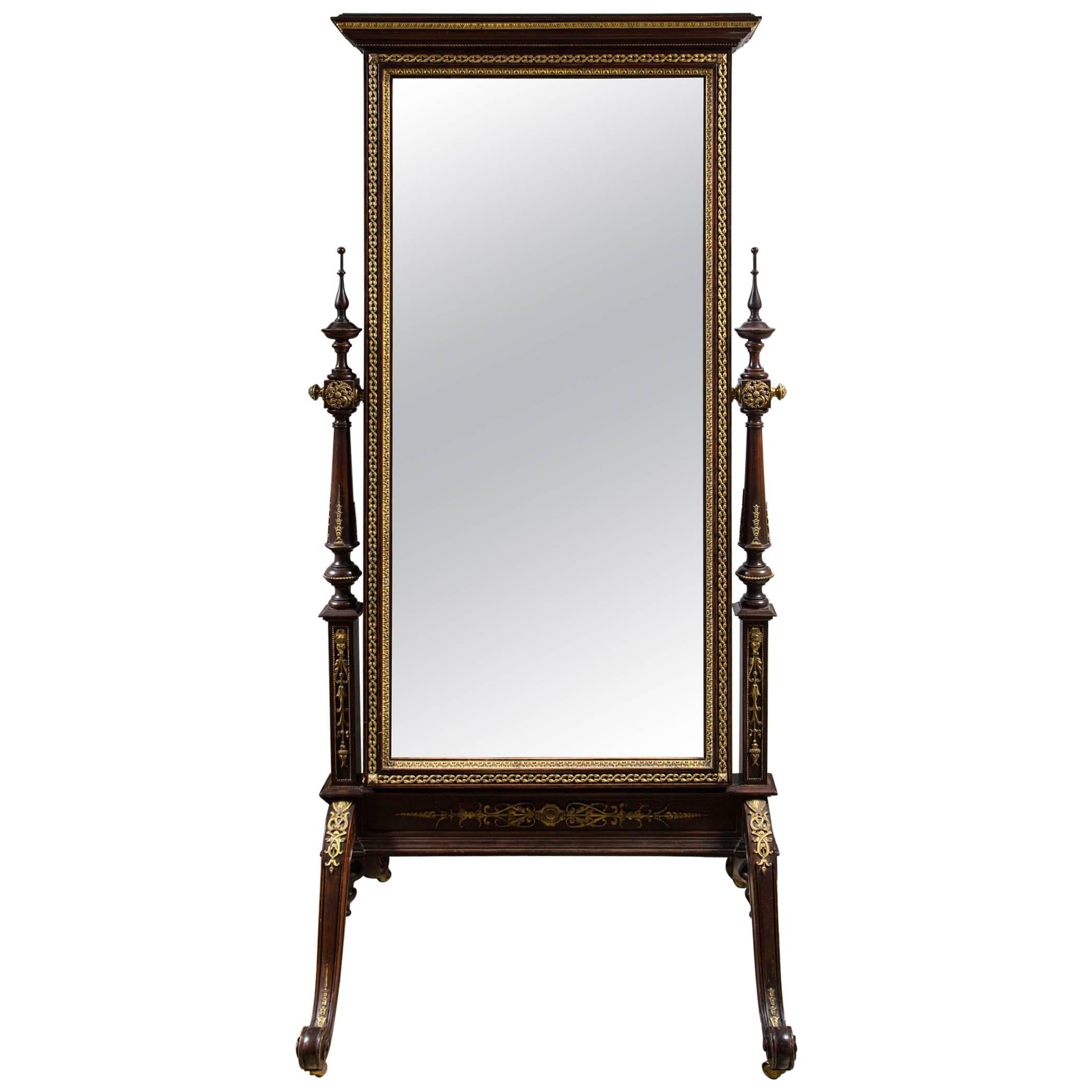 Late 19th Century French Mahogany Cheval Mirror For Sale