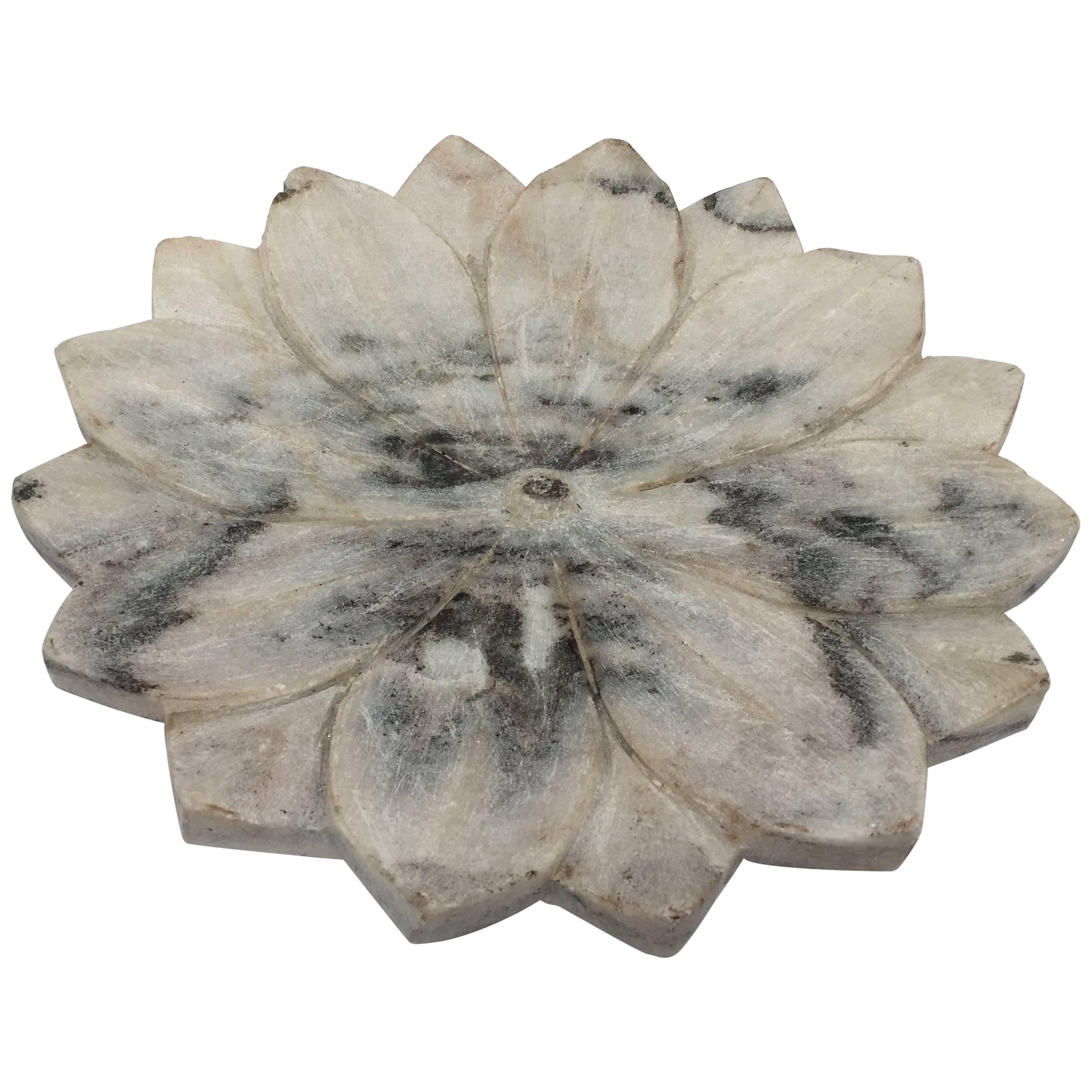 Carved White Marble Lotus Flower Plate