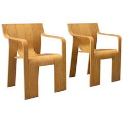 1974, Gijs Bakker for Castelijn, Set of Rare Stackable Wooden Strip Armchairs