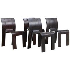 1974, Gijs Bakker for Castelijn, Set of Stackable Bended Wood Strip Chairs