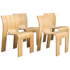 1974, Gijs Bakker for Castelijn, Set of Stackable Bended Wood Strip Chairs