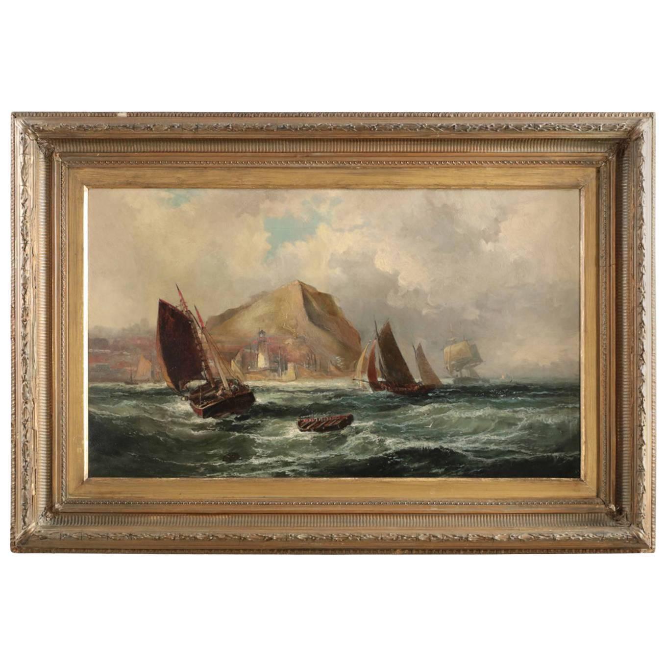 British Seascape Painting of Ships off Coast by Robert Ernest Roe