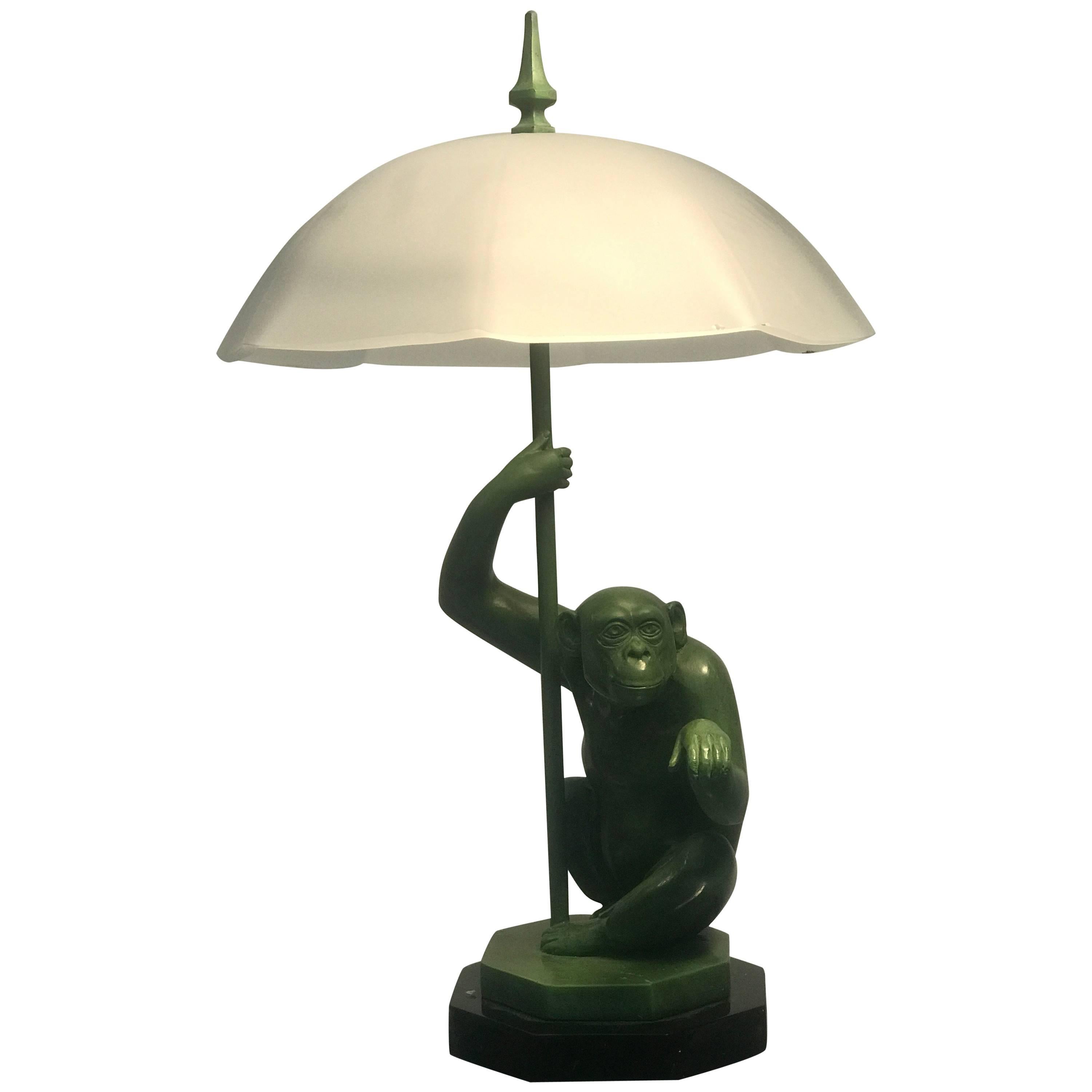 Magnificent and Rare Sculptural Monkey Table Lamp Attributed to Max Le Verrier For Sale