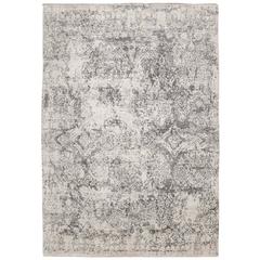 Modern White and Grey Rug in Silk and Wool, Redesign for Antique Carpet